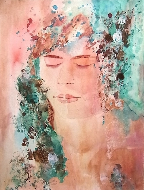 Portrait, geschlossene Augen, modern, Kunst auf Papier